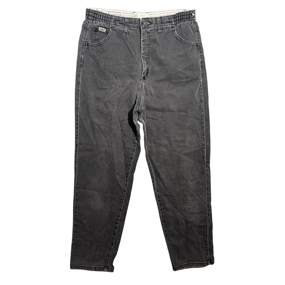 Lee Women's Side Elastic Waist Jeans Size 12 Petite Black‎ Wash Tapered Leg